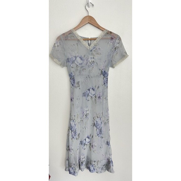 VTG Y2K Limited Too Floral Mesh Mini Dress Empire Waist Sheer Lace Trim Fairy - Picture 1 of 7